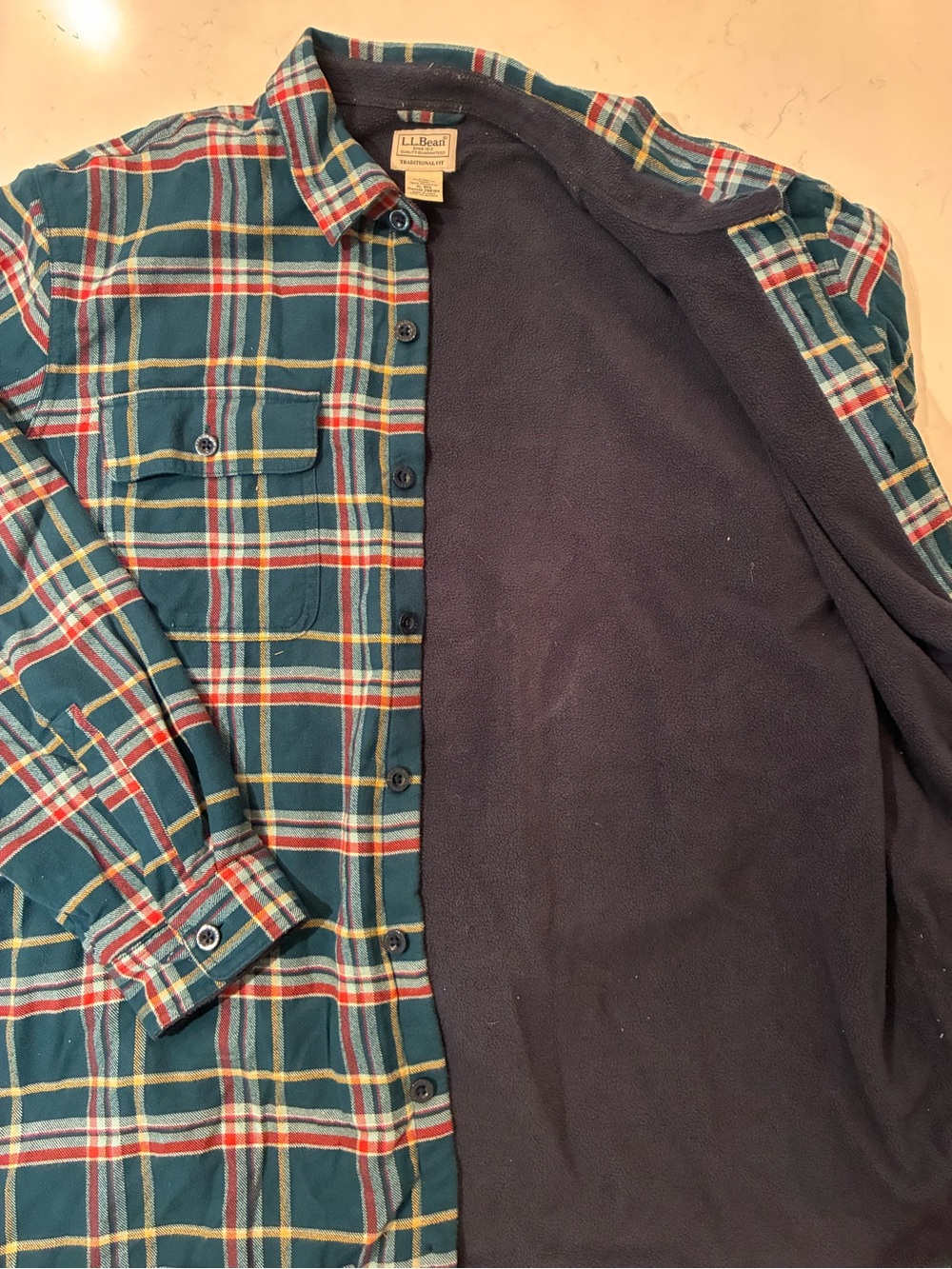 LL Bean Fleece Lined  Plaid Flannel Shirt Shacket Green XL